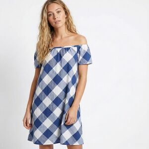 Southern Tide Blue Nights Plaid Off Shoulder Dress M Isabel Grace Coastal Preppy